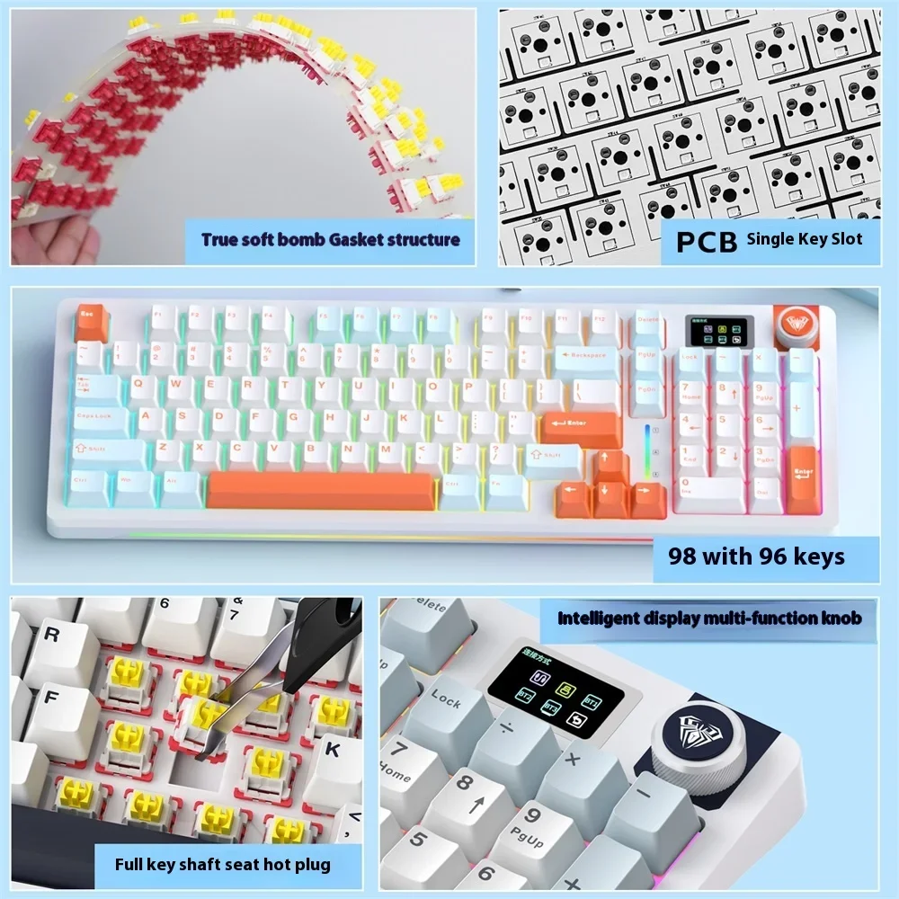 AULA-Teclado mecánico inalámbrico S98 PRO para videojuegos, dispositivo con cable, Bluetooth 2,4G, RGB, Hotswap, sin contacto - imagen 2