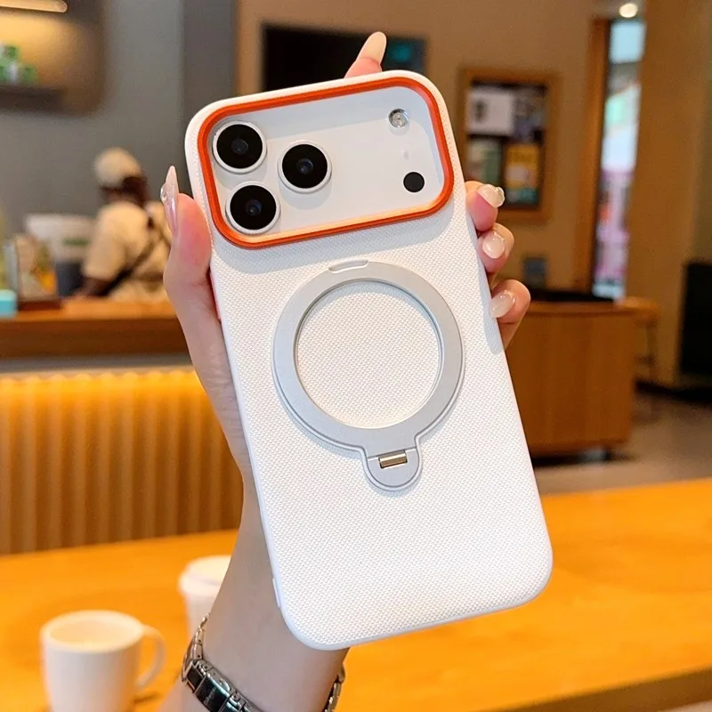 Para iPhone Air, 17 Pro Max funda magnética ELVEV tejido antihuellas de cuero PU duro PC soporte giratorio cubierta de teléfono - imagen 4