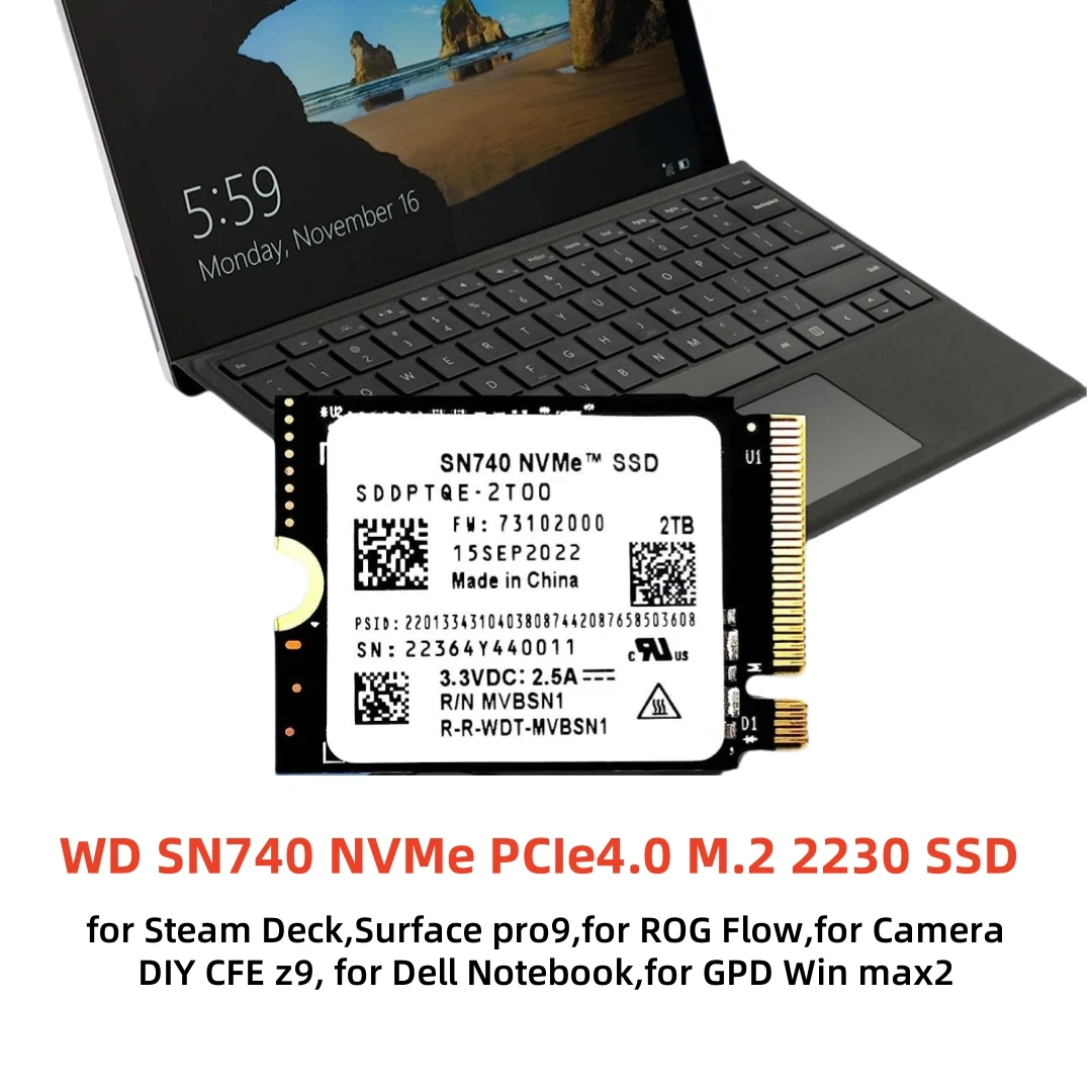 WD SN5000S 512GB y SN740 1TB 2TB M.2 2230 SSD NVMe PCIe para Steam Deck, Surface pro9, para flujo ROG, para cámara DIY CFE z9, para Dell - imagen 5