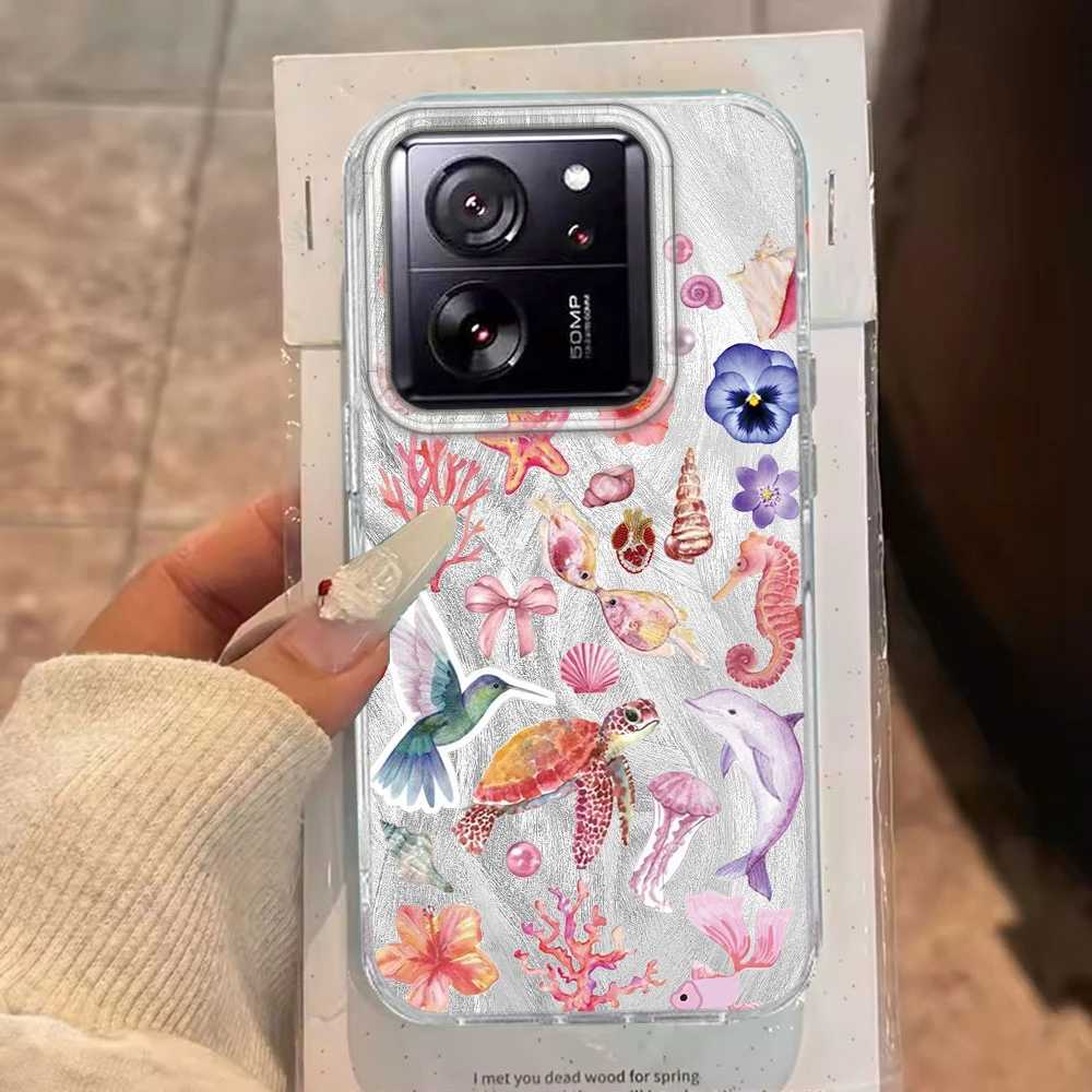 Funda de teléfono con flores de animales marinos para mujer y niña, funda para Xiaomi 13T 14T 11 Lite Poco X5 X7 M6 Pro X6 X3 Pro NFC C75 C71 C65 C61 M5S - imagen 5