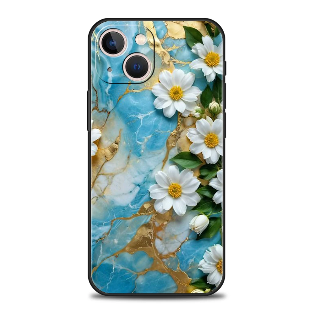 Funda de teléfono suave de TPU de lujo para iPhone 17 Air 16E 16 11 15 14 Pro MAX 12 13 7 8 Plus X XR XS SE 2022 cubierta de mármol de flores - imagen 5
