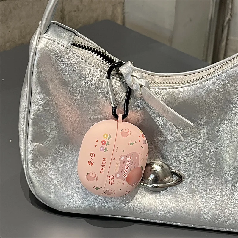 Funda protectora para Baseus AirGo AS01, carcasa suave transparente de melocotón bonito, carcasa a prueba de golpes, dibujos animados, danza del león - imagen 5