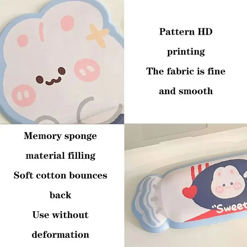 Un conjunto de protectores de muñeca de oficina gruesos, cómodos y antideslizantes con alfombrilla de ratón con diseño de conejo y caramelo de leche y reposapiés para teclado - imagen 4