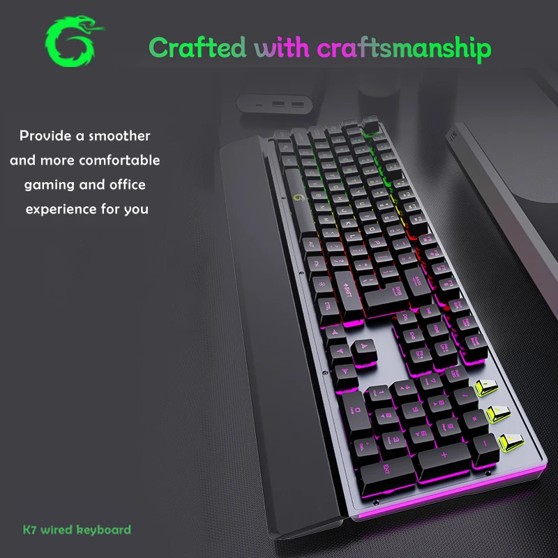 Mechanical Wired Gaming Keyboard and Wrist Rest Rainbow LED Backlit,Ergonomic Full Size Quiet Silent USB Keyboard for Computer - imagen 3