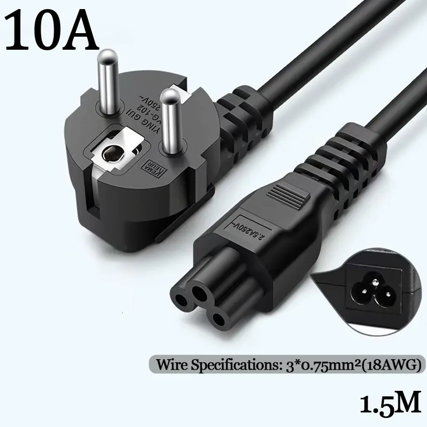 Cable de alimentación europeo IEC C5 a C6, adaptador de corriente para ordenador portátil, Dell, Lenovo, Asus, Notebook TV, 0,5 m, 1,2 m, 5m - imagen 4