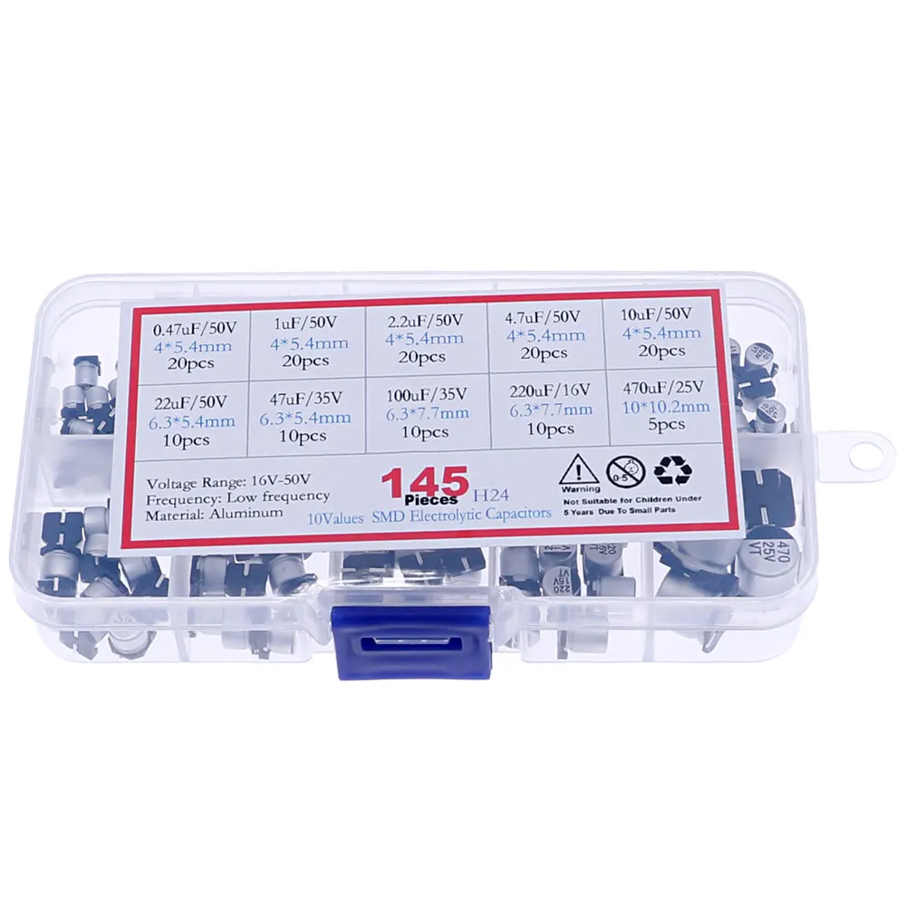 Kit surtido de condensadores electrolíticos para Proyecto de bricolaje electrónico, SMD 145 a 0,47 uF, 10 valores, 470 unidades - imagen 2
