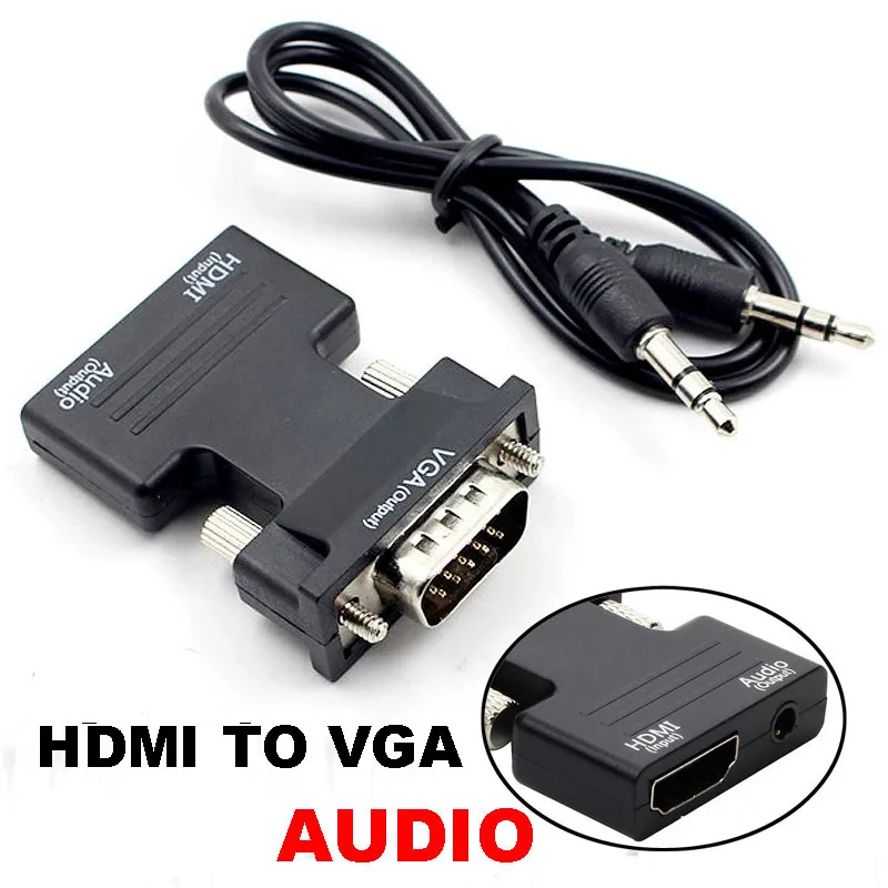 Adaptador convertidor HDMI compatible con VGA, adaptador VGA 1080P, conector de Audio de 3,5 MM para PC, escritorio, portátil a proyector HDTV, Audio y vídeo