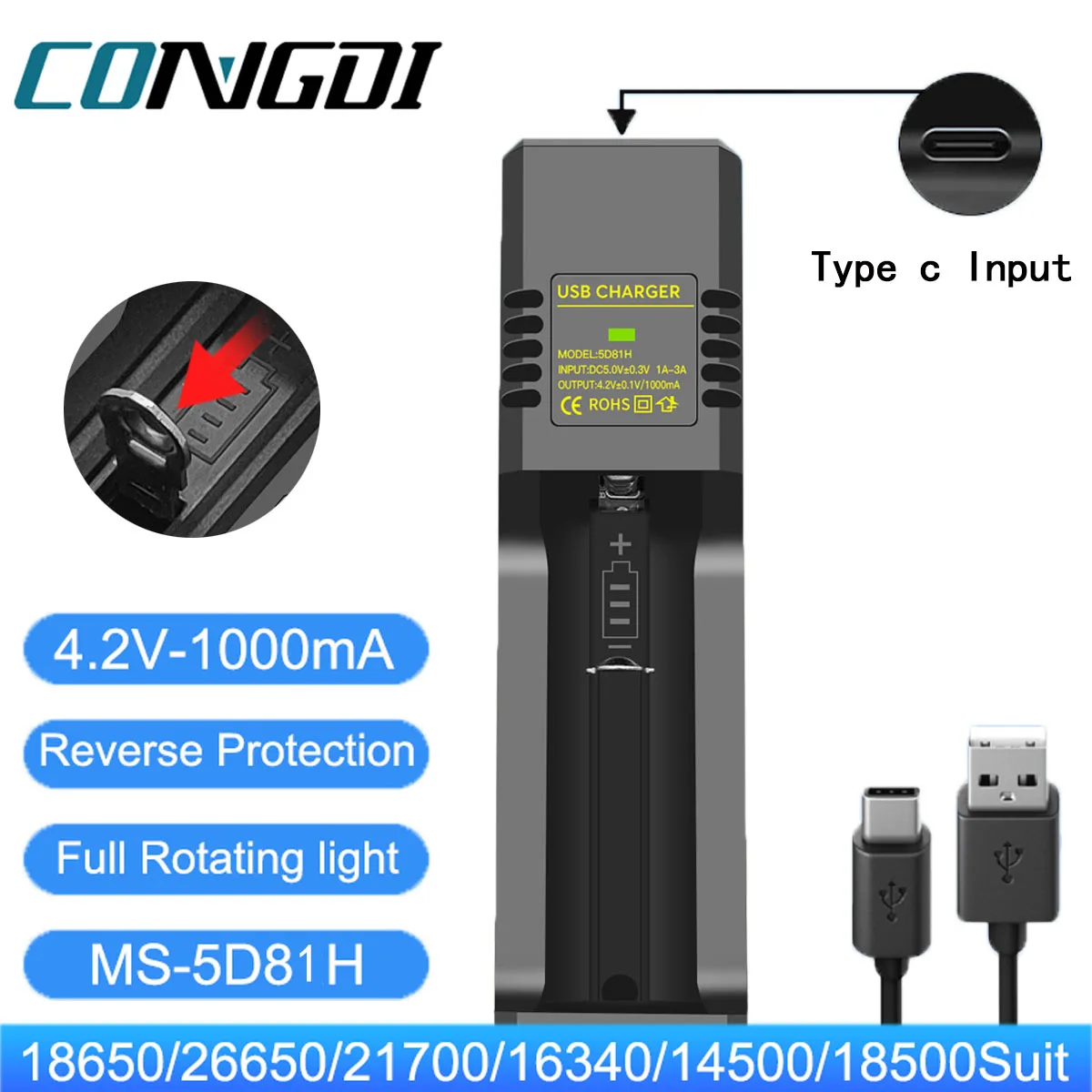 Cargador inteligente USB Universal 18650 cargador de batería para 18650 18350 26650 16340 3,7 V-4,2 V interfaz tipo c 18650 cargador de litio - imagen 2