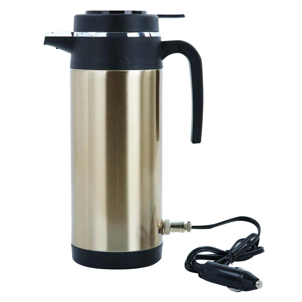 Hervidor de taza con calefacción eléctrica para coche, botella calentadora de agua de acero inoxidable a prueba de fugas, apagado automático, hervidor de ebullición rápida, 12V/24V, 1200ML - imagen 2