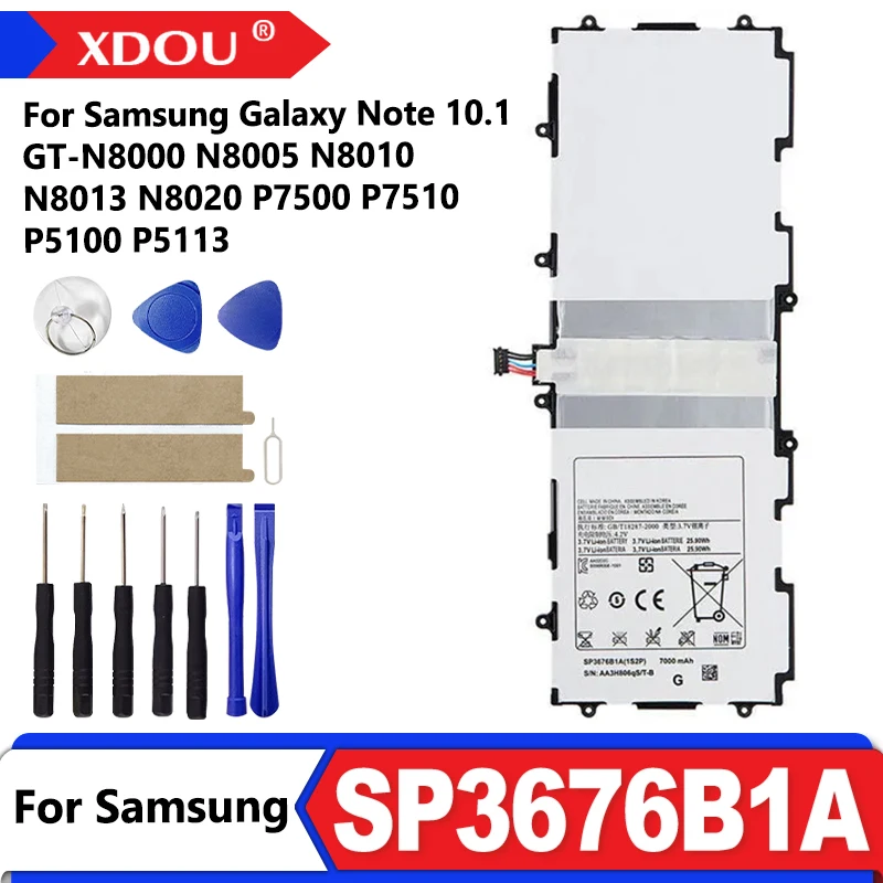 Nueva batería SP3676B1A de 7000mAh para Samsung Galaxy Note 10,1 GT-N8000 N8005 N8010 N8013 N8020 P7500 P7510 P5100 P5113 + herramientas