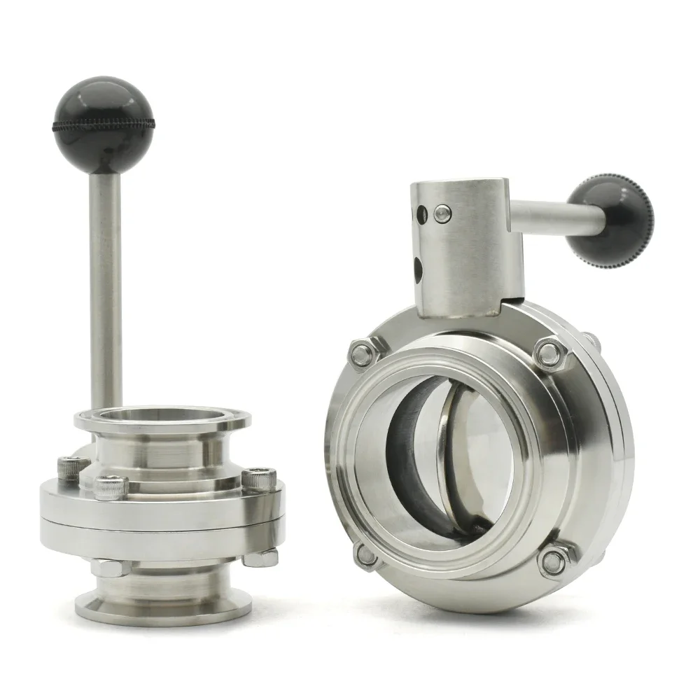 Válvula de mariposa sanitaria de acero inoxidable 3/4 "1" 1-1/2 "2" 3 "4" SS304/316L OD50.5/64/119mm válvula de mariposa de tres clips - imagen 2