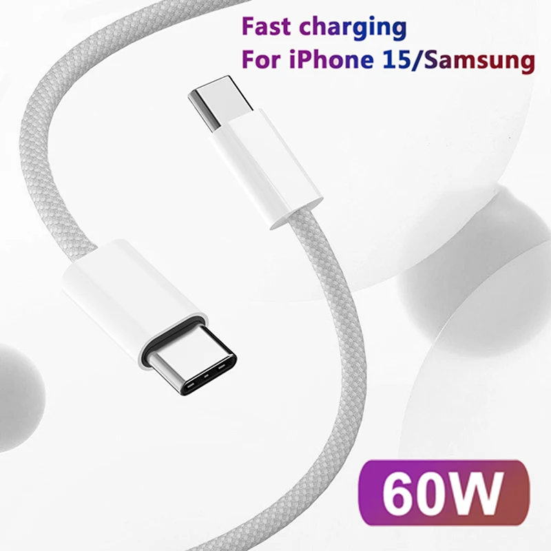 Cable cargador tipo C a tipo C de 60W para Apple iPhone15 PD carga rápida para Huawei Xiaomi Samsung tipo C accesorios de Cable de tejido - imagen 3
