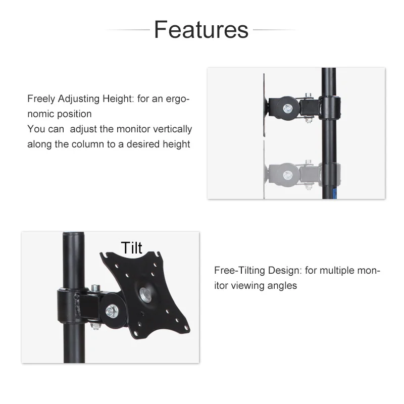 HILLPORT-soporte de escritorio para Monitor, Base de Metal ajustable de altura de 14-27 pulgadas, montaje de pantalla única, brazo de PC para ordenador, Vesa XDZ25 - imagen 3