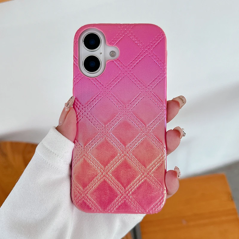 Funda de cuero de Color degradado con textura de rombo geométrico de lujo para iPhone 16 15 13 12 11 Pro Max 14 Plus, funda trasera para teléfono - imagen 2