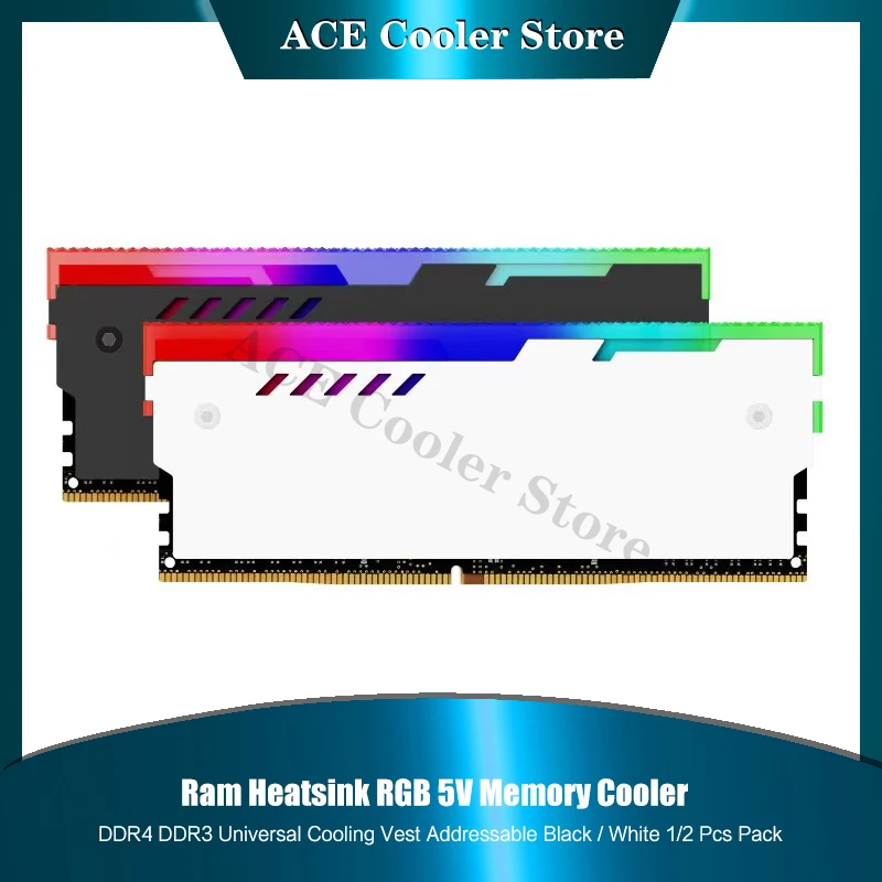 PC Deskstop Ram Armor RGB 5V DDR4 DDR3 Disipador de calor Chaleco de memoria ARGB 5V AURA direccionable, negro blanco, paquete de 2 piezas