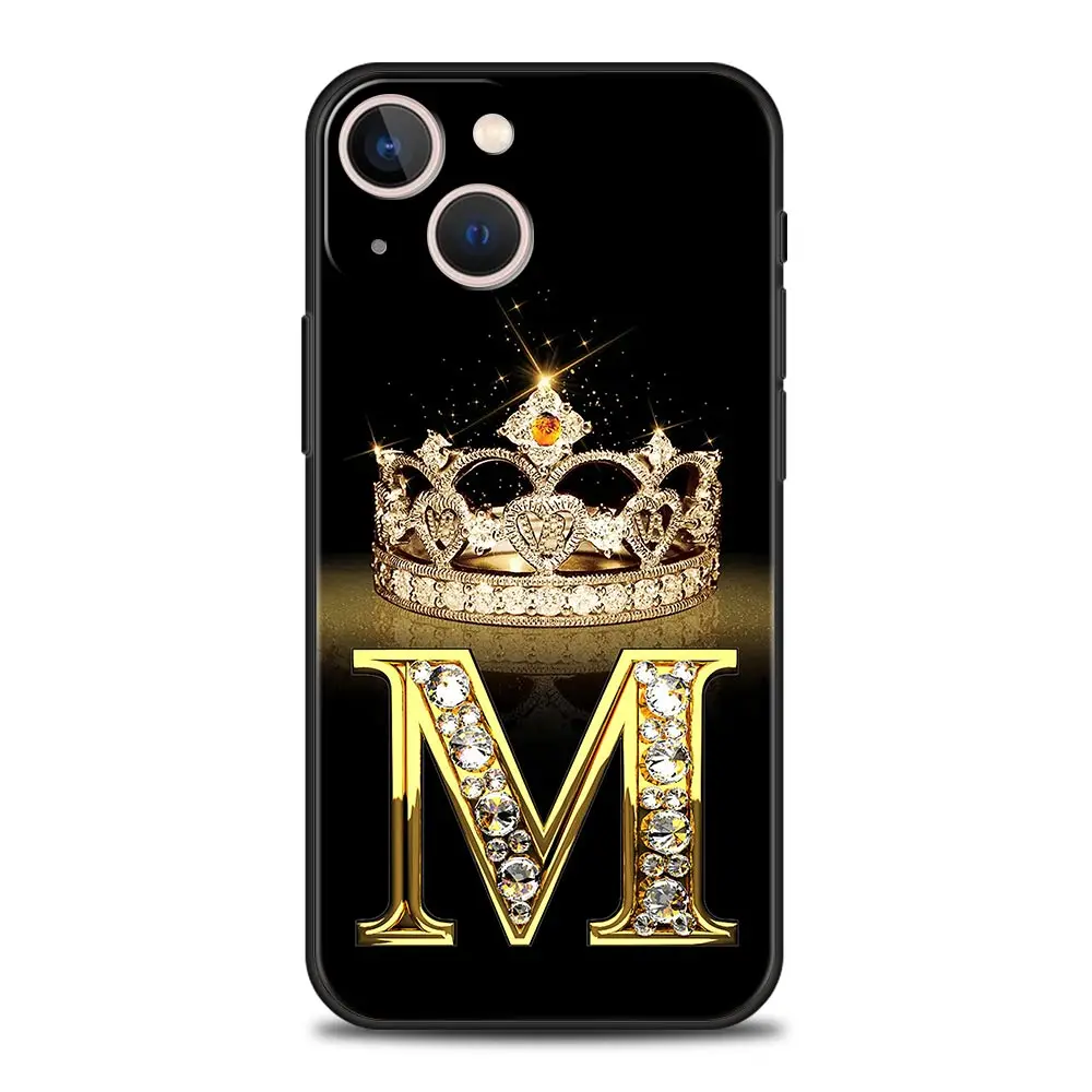 Funda de teléfono de lujo para Apple iPhone, 11, 15, 14 Pro MAX, 12, 13, 7, 8 Plus, X, XR, XS, MAX, SE, Letra de corona de diamante, 26 letras - imagen 3