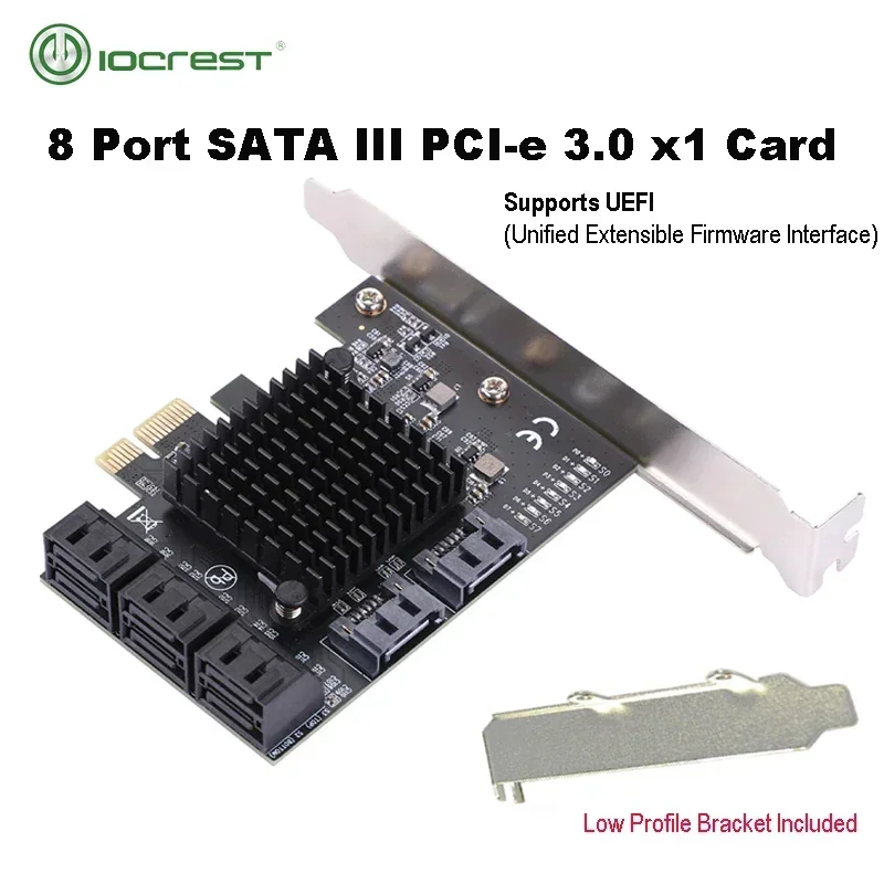 IOCREST PCIe gen3 x1 a 8 puertos 6G SATA III 3,0 controlador tarjeta de expansión sin raid soporte de perfil bajo