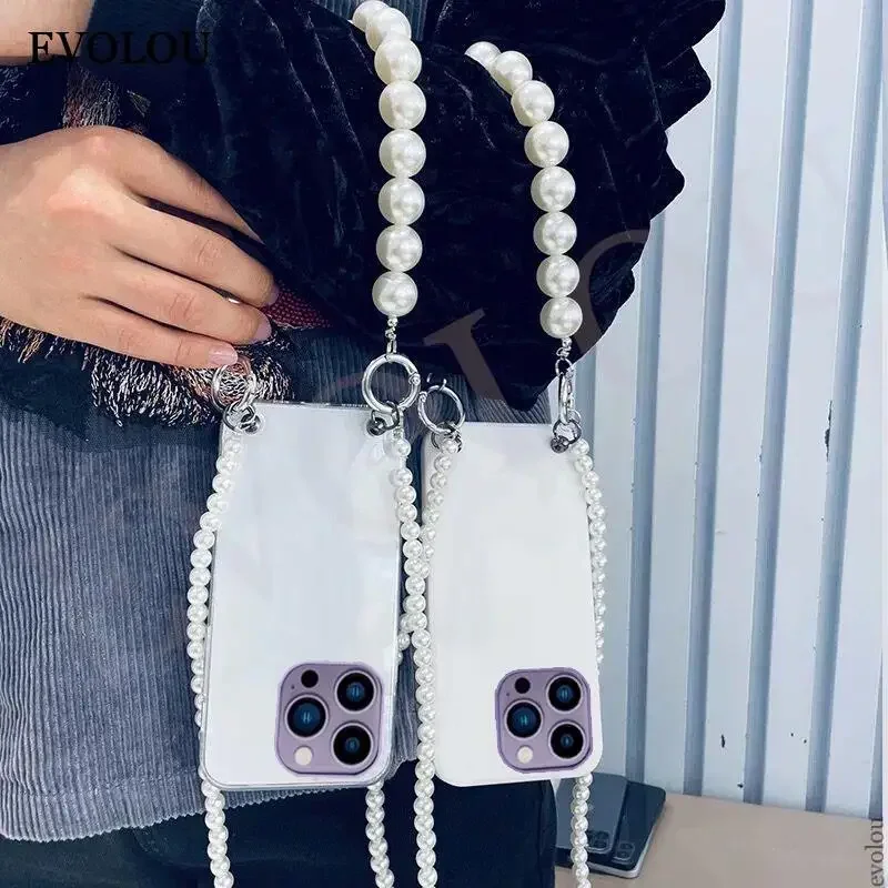 Funda con collar y cordón cruzado con cadena de perlas para Honor 400 Lite 5G Honor400 Lite 400 Pro 200 Smart X8C X9C, funda de TPU a prueba de golpes - imagen 2