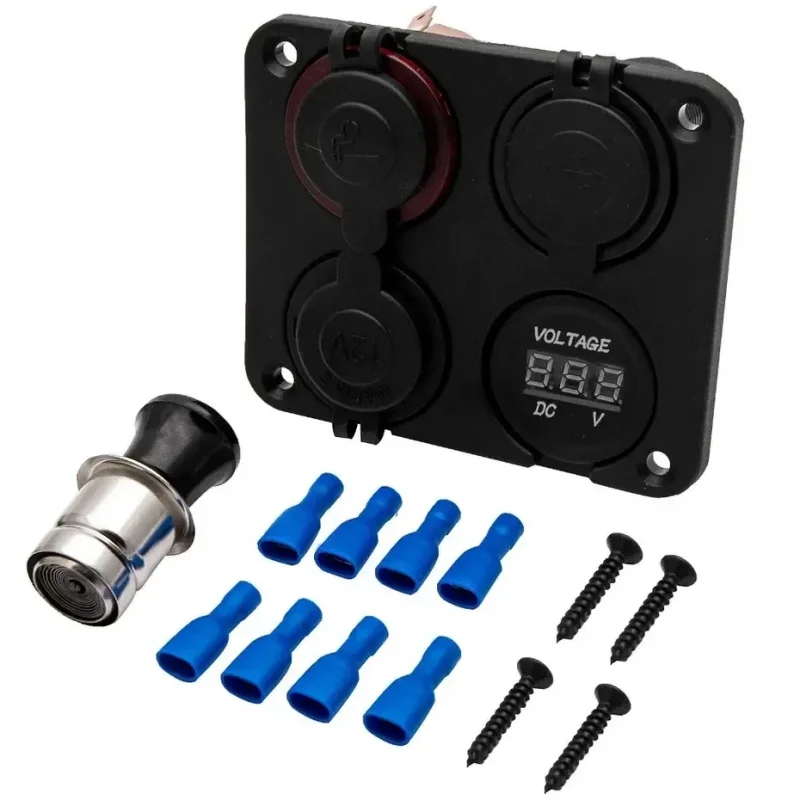 Enchufe para encendedor de cigarrillos de coche 4 en 1 de 12V-24V + cargador USB dual + toma de corriente + pantalla de voltaje adecuado para barcos y coches - imagen 3