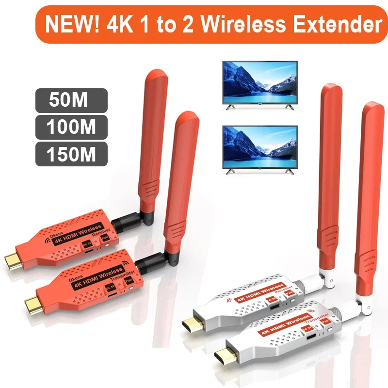 Extensor HDMI inalámbrico 4K, transmisor y receptor de vídeo, adaptador de pantalla y 150m de 100m, cámara fr, ordenador portátil, PC a Monitor de TV, 1TX, 1RX, 2RX - imagen 2