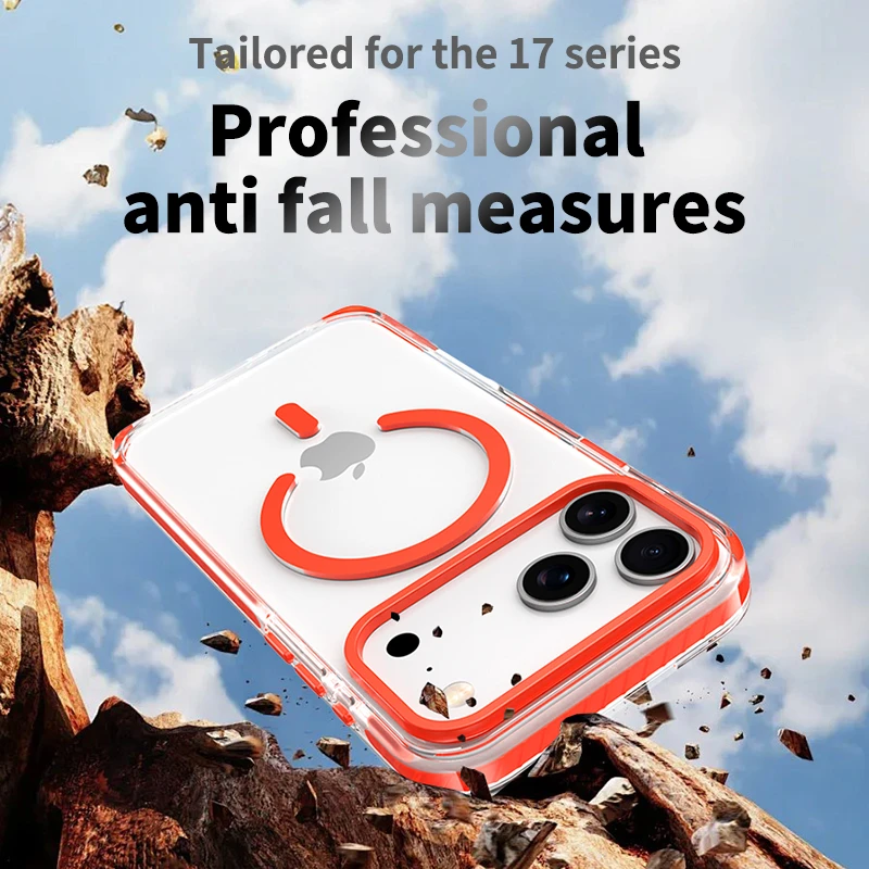 Funda transparente con carga inalámbrica magnética Magsafe para iPhone 17 Air 16 15 14 13 12 Pro Max, cubierta a prueba de golpes con borde suave a rayas de PE - imagen 2