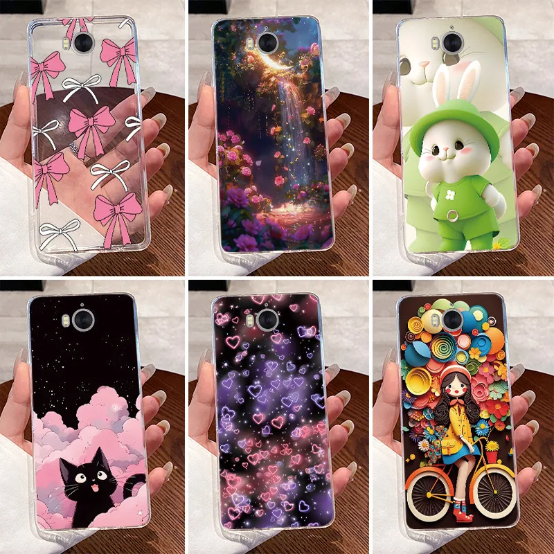 Para Huawei Y5 2017 funda transparente de lujo lindo conejo de amor divertido TPU funda de teléfono de silicona suave para Huawei Y3 2017 Y6 2017 contraportada