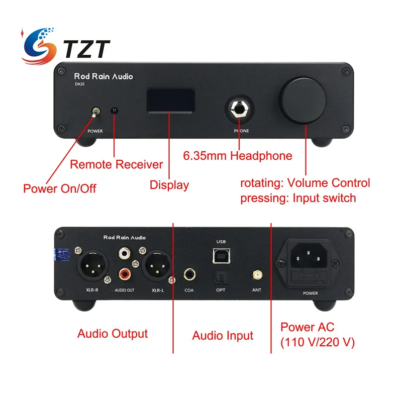 TZT Rod Rain Audio DA10 BT5.1 Amplificador de auriculares DAC Bluetooth con/sin interfaz digital USB (Amplificador operacional JRC2068DD) - imagen 5