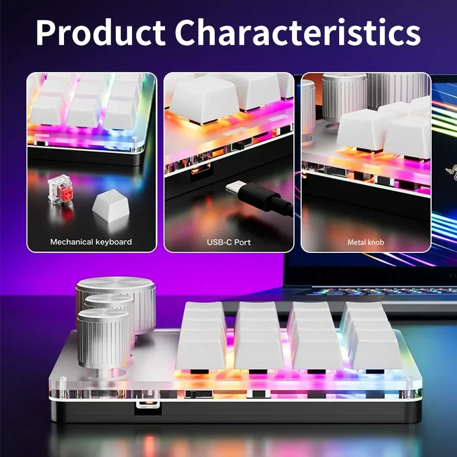 Macro de programación RGB personalizado, 16 teclas, 3 perillas, teclado Bluetooth, copia de pasta, teclado para juegos de Photoshop, Macropad mecánico Hotswap DIY - imagen 4