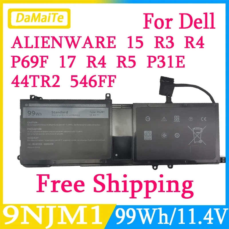 Batería de ordenador portátil 9NJM1 para Dell Alienware 15 R3 R4 17 R4 R5 P69F P31E 546FF 44T2R P31E001 P69F001 ALW17C HF250 MG2YH HF250 0546FF