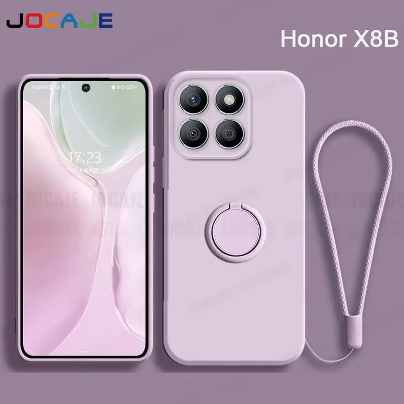 Funda de silicona líquida para Huawei Honor X7B X8B X9B, soporte de anillo, fundas de teléfono para Honor X9B X8B X7B, funda suave con cordón - imagen 4