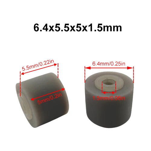 Polea de correa de rodillo de pellizco de rueda de goma de 6,4x5,5x5x1,5mm para Walkman Audio Tape Pressure Recorder Cassette Deck Stereo Player