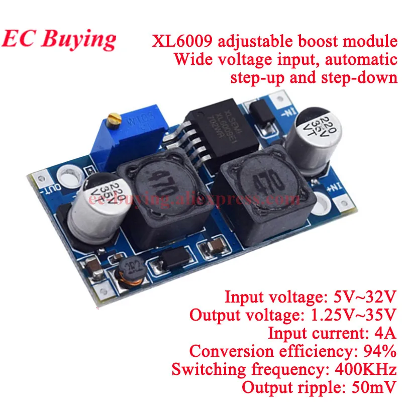 Convertidor de refuerzo XL6009 4A, elevador ajustable, 20W, 15W, 5-32V a 5-50V, módulo de fuente de alimentación de DC-DC, alto rendimiento, baja ondulación LM2577 - imagen 4