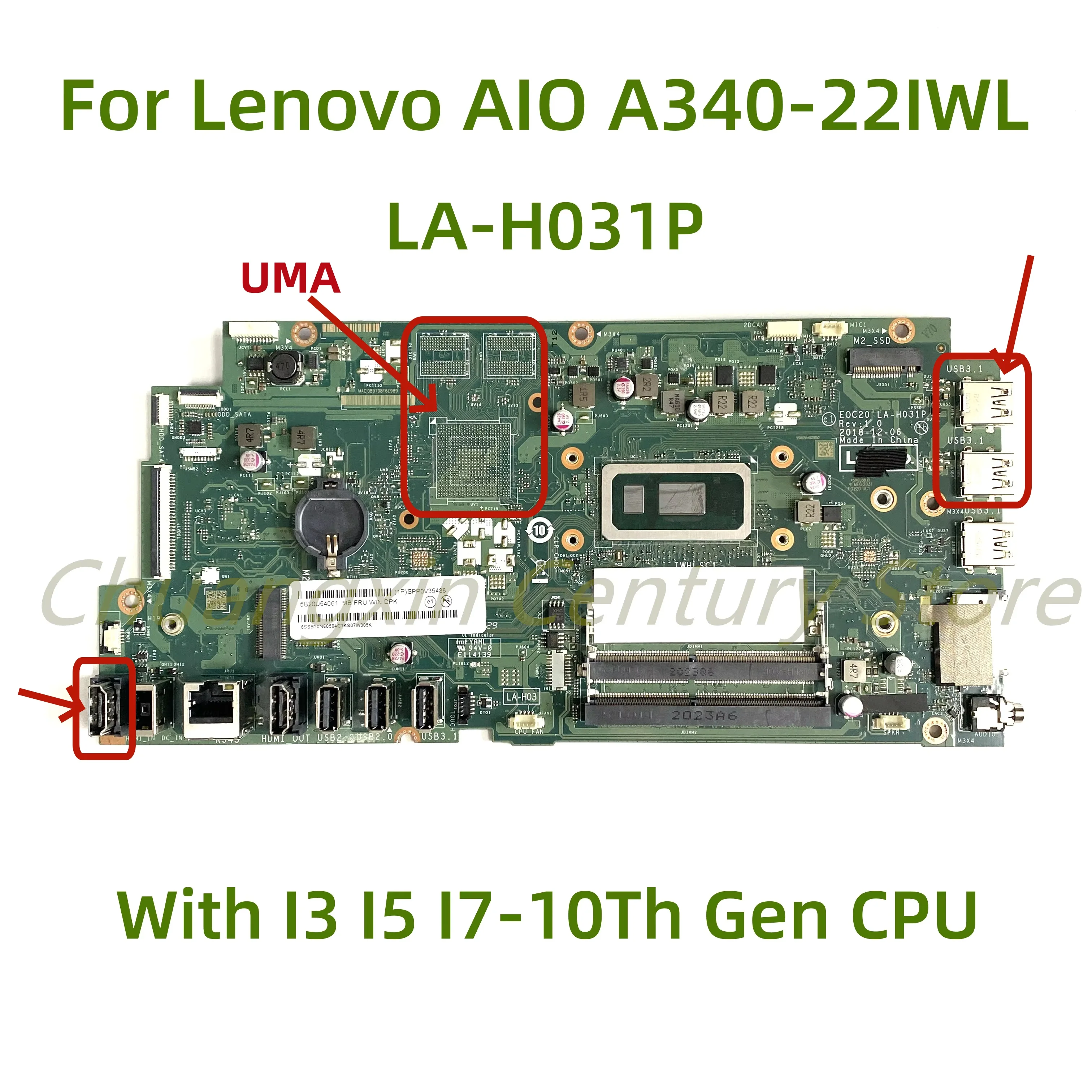 Adecuado para Lenovo AIO A340-22IWL A340-24IWL placa base para ordenador portátil LA-H031P con 4205U I3 I5 I7-8TH/10Th CPU 100% probado trabajo completo