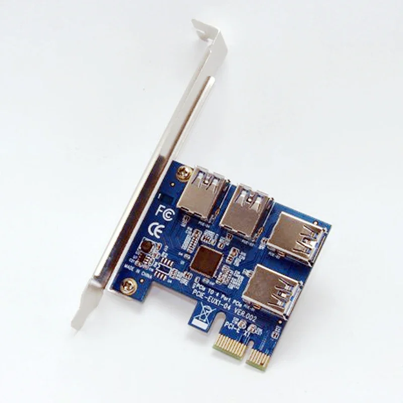 Tarjeta adaptadora PCI-e Express 1X a 4 puertos PCIE 16X multiplicadora HUB Riser con cable USB 3.0 de 1,96 pies