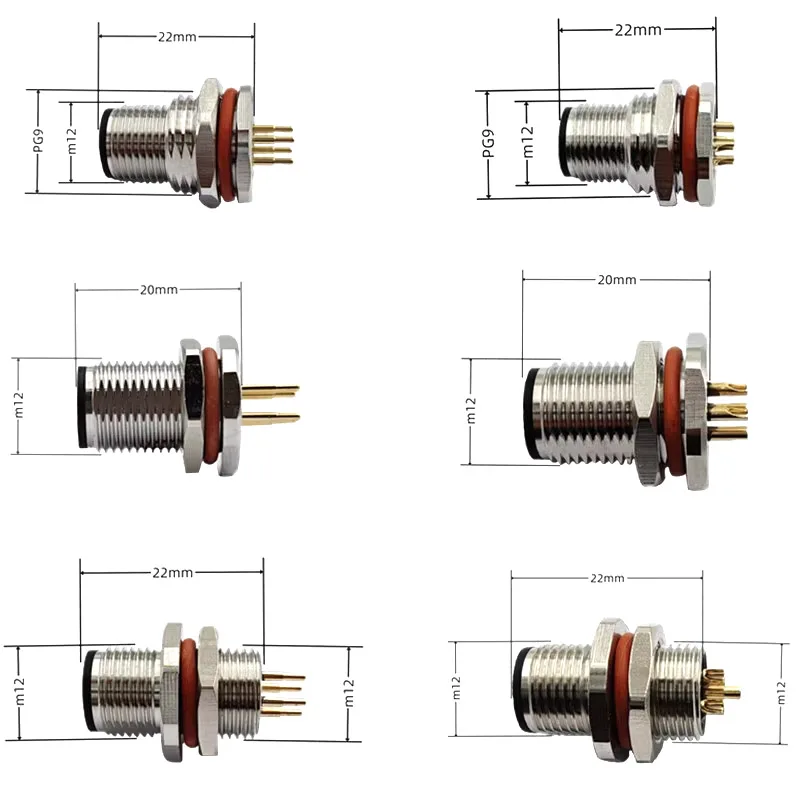 M12 2 3 4 5 6 8 12 17 pines Panel frontal/Panel trasero enchufe de aviación macho hembra 16mm Sensor de soldadura PG9 PCB enchufe tipo - imagen 4