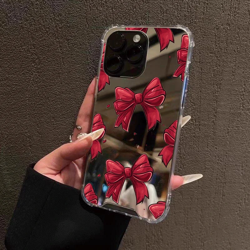 Funda de teléfono suave acrílica con espejo de lazo rojo para Samsung Galaxy S25 S24 S23 S22 S21 Ultra Plus FE A06 A14 A23 A36 A52 cubierta a prueba de golpes