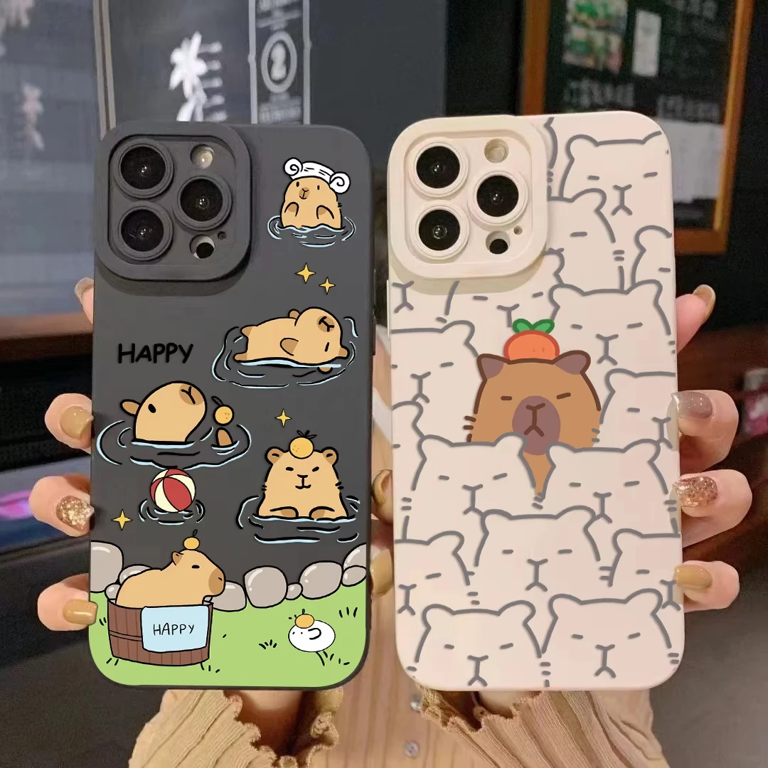 Funda de teléfono con patrón de dibujos animados de capibaras para iPhone 17 16 15 14 13 12 11 Pro Max 17Air 16E 12mini XS XR, funda suave a prueba de golpes