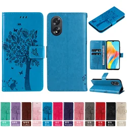 Funda OPPO con Tapa para Tarjetas – Diseño Árbol y Gato