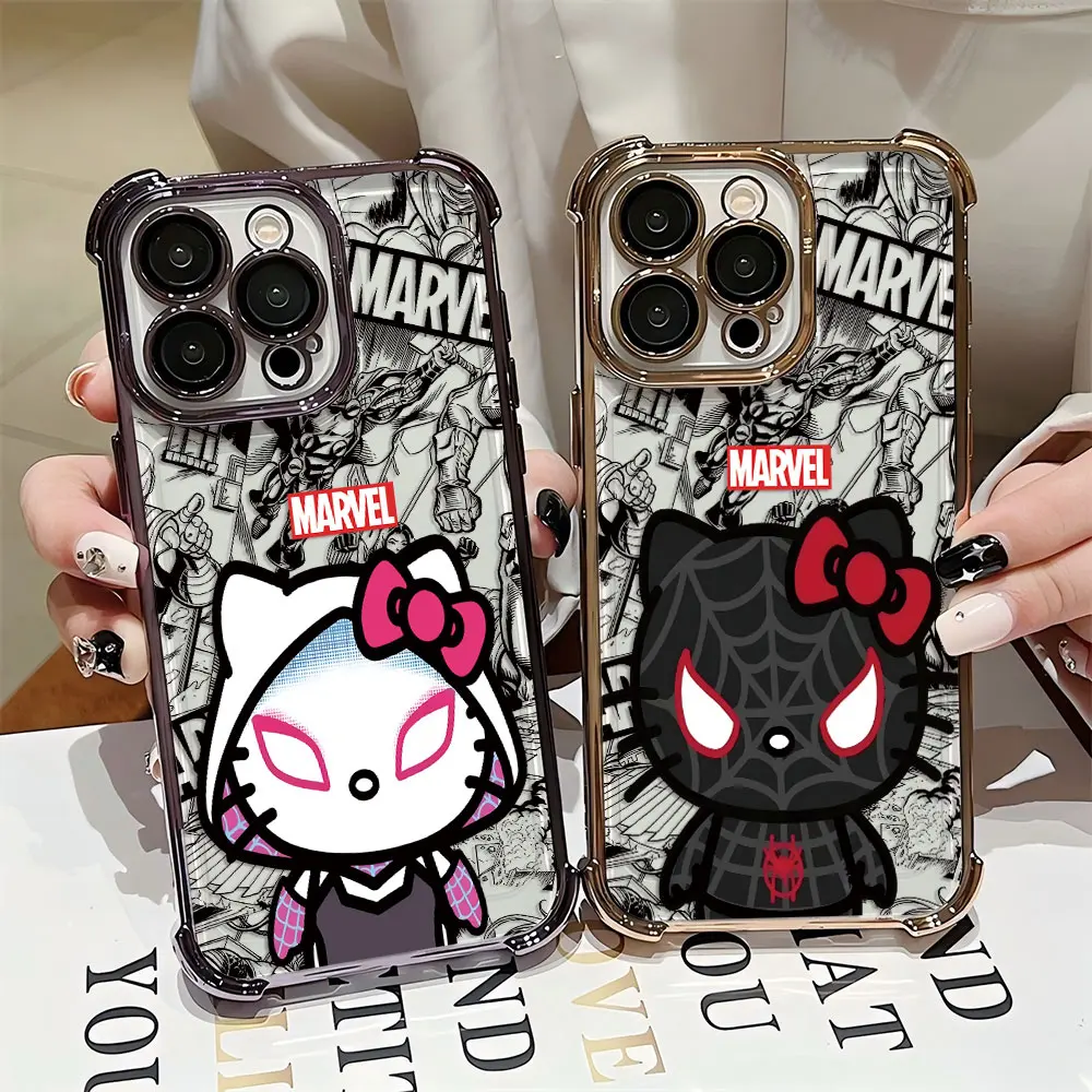 Funda chapada de Anime Marvel Hello Kitty para iPhone 16 15 14 13 12 11 Pro Max X XR XSMax 7 8 Plus, funda trasera anticaída Airabag - imagen 3