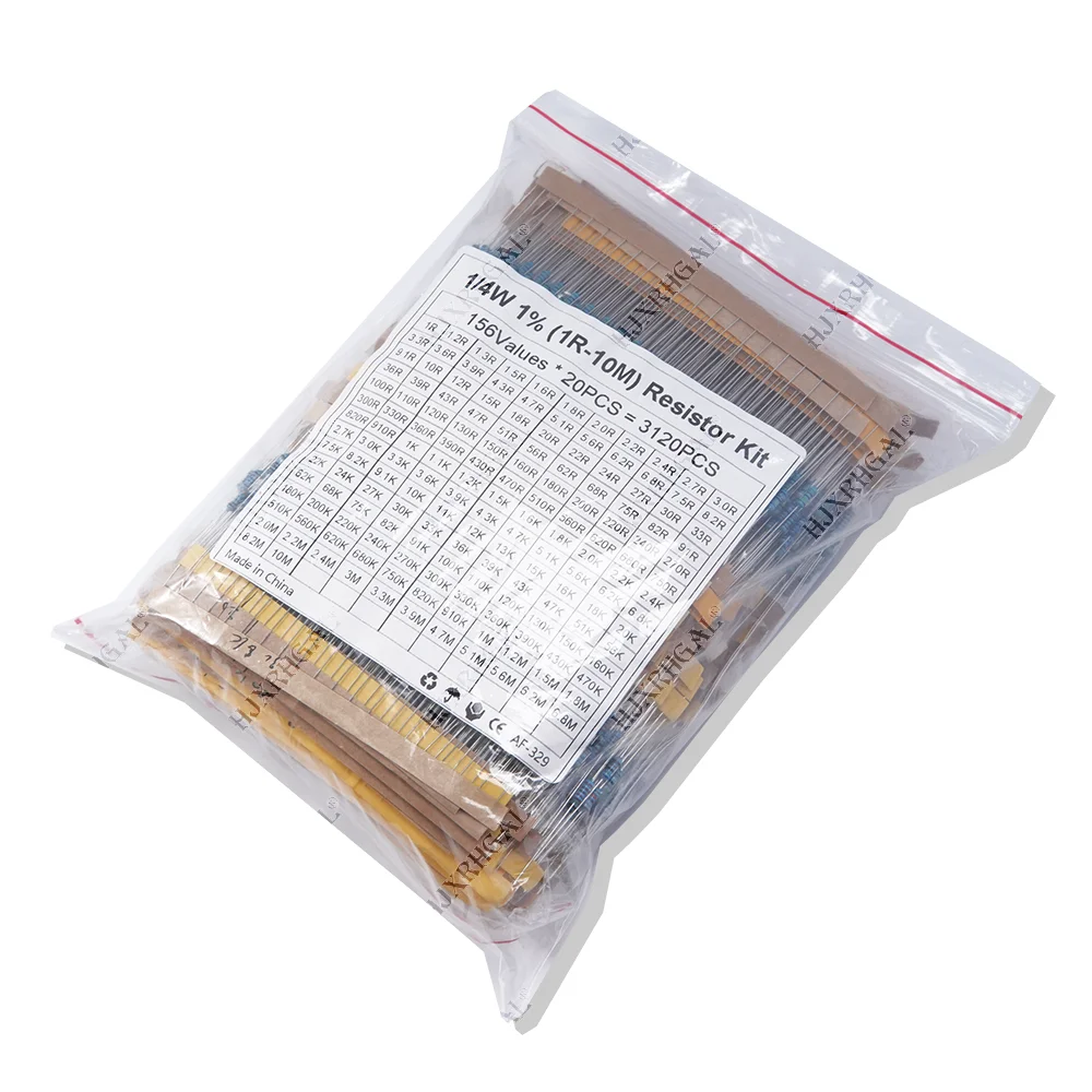 3120 Uds. Unidad eléctrica de 156 valores 1/4W Kit de resistencia de película metálica de potencia 1R-10M 1% surtido de tolerancia 1ohm-10Mohm paquete de muestras - imagen 3