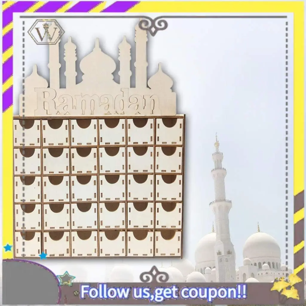 Nuevo calendario de Adviento de madera Eid Ramadán Mubarak, decoraciones musulmanas islámicas Eid, adornos, suministros para fiestas