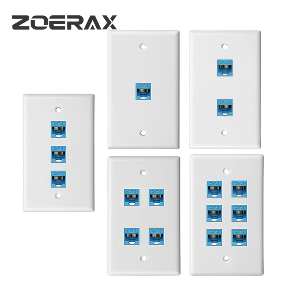 ZoeRax placa de pared Ethernet Cat 6, placa de pared Ethernet hembra-hembra extraíble Compatible con dispositivos Ethernet Cat6/5/5e