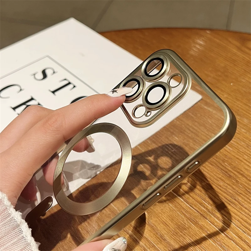 Funda magnética de carga inalámbrica Magsafe para iPhone, cubierta transparente de protección de lente suave, chapado mate, 16, 11, 12, 13, 15, 14 Pro Max Plus - imagen 5