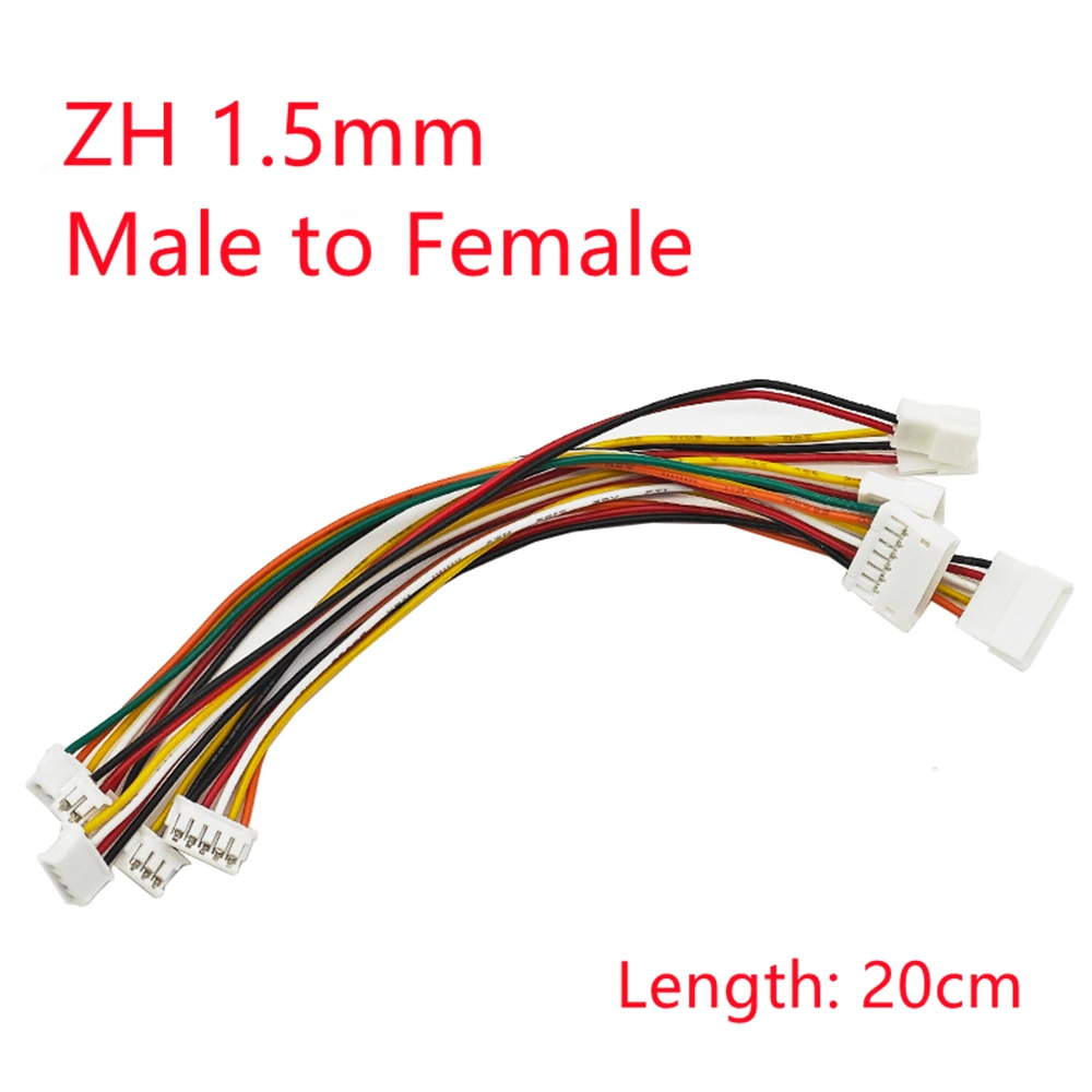 5 unids/lote JST ZH1.5 conector de línea de conversión de adaptador hembra a macho con Cable de extensión de 200mm 20cm 2P 3P 4P 5P 6P