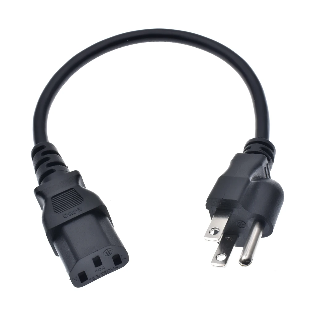 Cable de alimentación de CA EE. UU. NEMA 5-15P a IEC C13, Cable de extensión estándar americano de tres enchufes a C13 18AWG 1ft