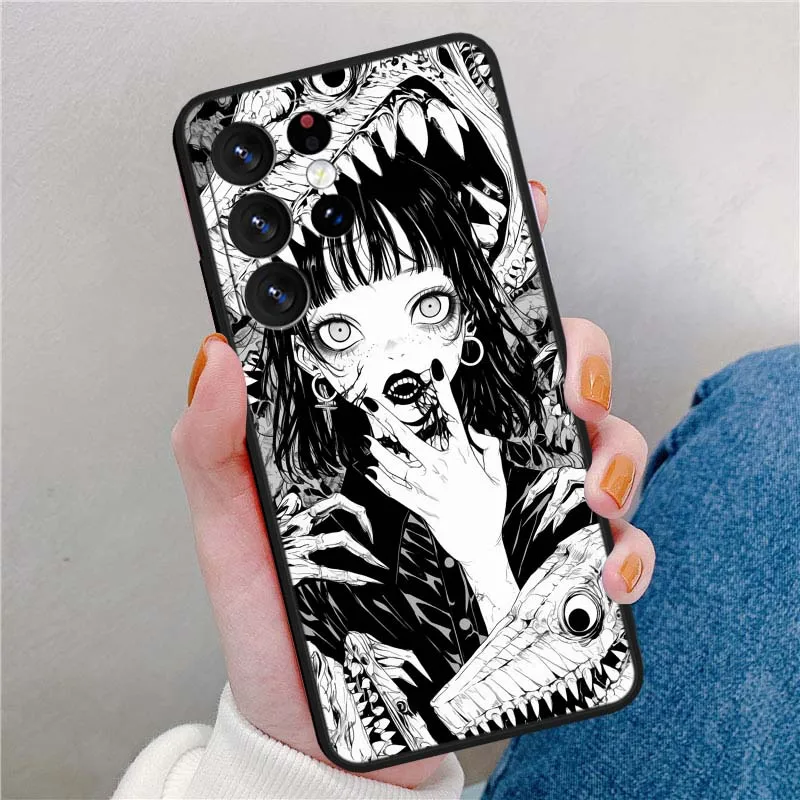Funda de terror Junji Ito para Samsung Galaxy Note 20 10 9 8 A24 A34 M13 M31 M32 M52 M62 Ultra Lite funda de teléfono negra - imagen 4