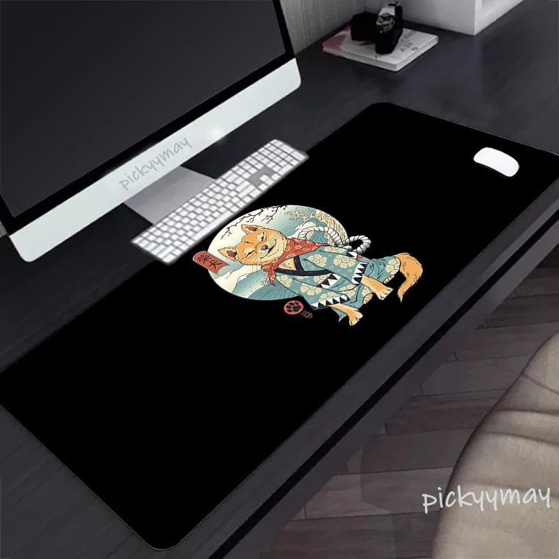 Alfombrilla de ratón japonesa Shiba Inu Kawaii cat, alfombrilla de ratón grande negra, alfombrilla de mesa grande, almohadillas de escritorio de goma, Alfombra de escritorio de oficina, 900x400 - imagen 3