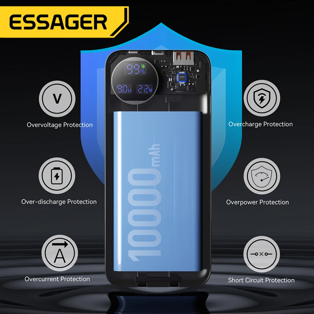 Essager 22,5 W Power Bank 20000 mAh con dos cables incorporados Cargador portátil para iPhone 17 16 15 Pro Charge 4 dispositivos de una sola vez - imagen 5