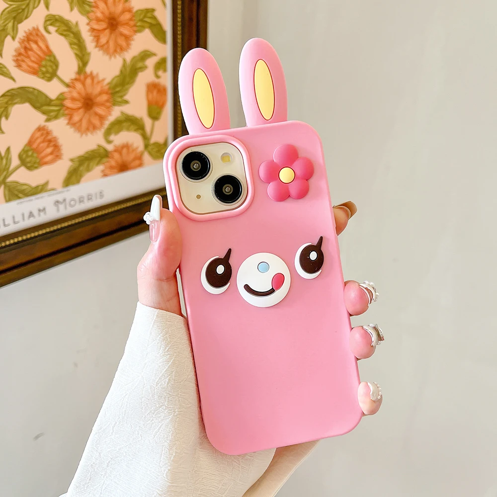 Funda de teléfono bonita con conejo de dibujos animados en 3D para IPhone 12, 15, 14, 13, 16 Pro Max Plus, funda suave a prueba de golpes para Iphone 16pro 15pro 14pro 11