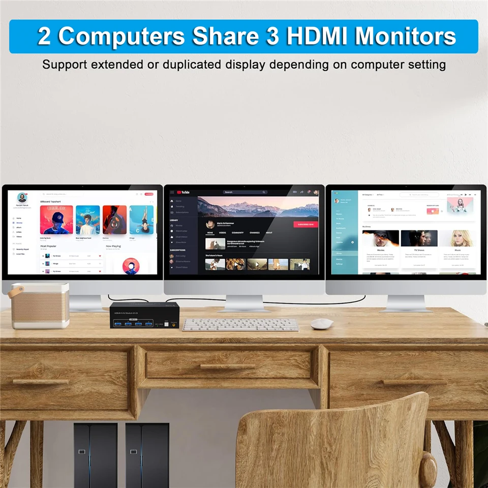 Navceker 8K 60Hz Triple HDMI USB 3,0 KVM Switch 3 monitores 2 ordenadores 4K 120Hz 2x3 Triple Monitor KVM teclado ratón conmutador - imagen 5